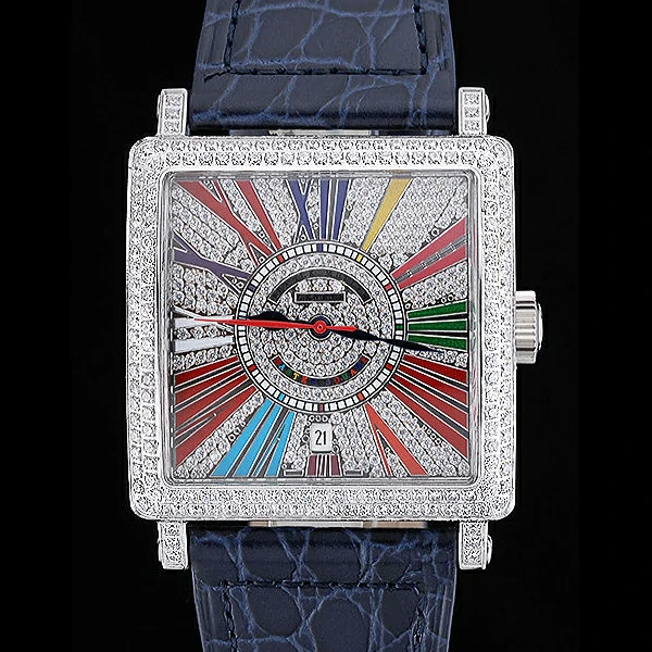 Franck Muller Master Square Color Dreams Diamonds Dial Diamonds Case Blue Leather Strap new60254