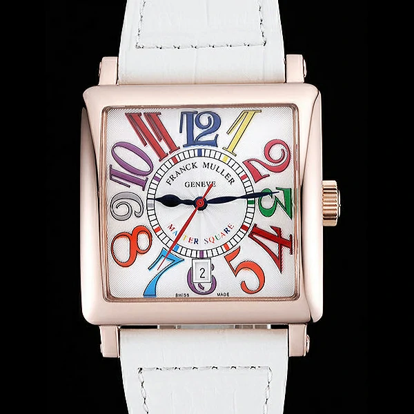 Franck Muller Master Square Color Dreams White Dial Gold Case White Leather Band new60255