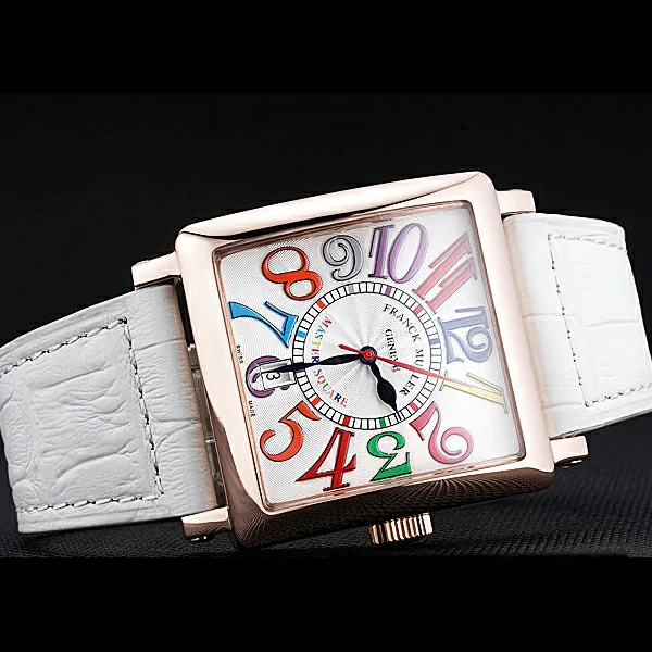 Franck Muller Master Square Color Dreams White Dial Gold Case White Leather Band new60255