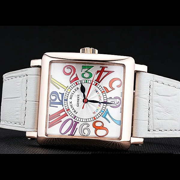 Franck Muller Master Square Color Dreams White Dial Gold Case White Leather Band new60255