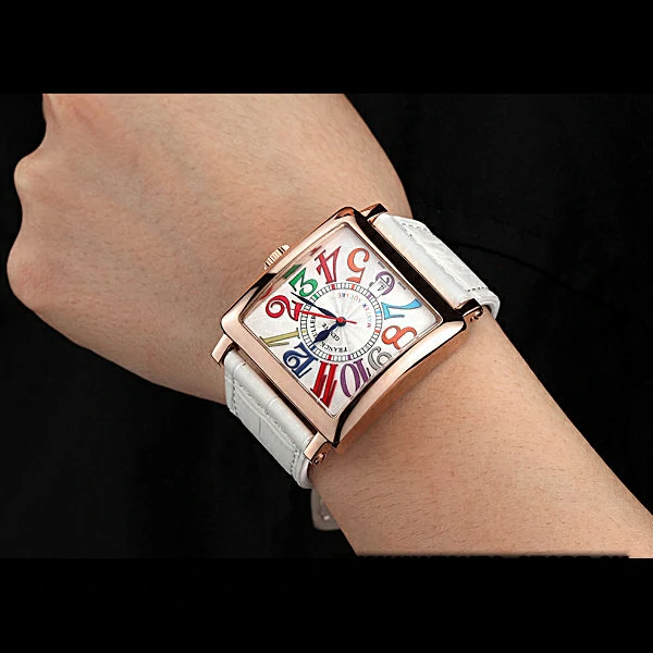 Franck Muller Master Square Color Dreams White Dial Gold Case White Leather Band new60255