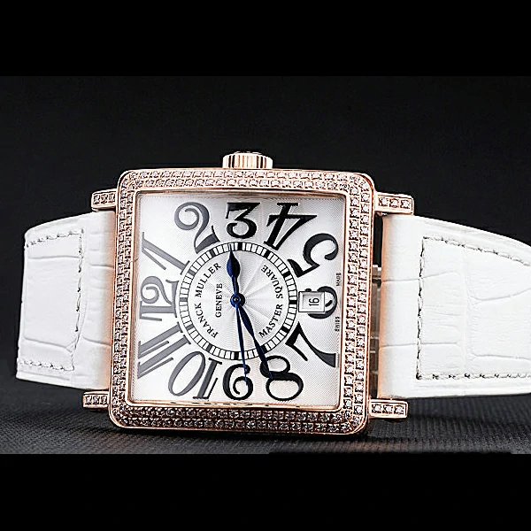Franck Muller Master Square White Dial Diamonds Case White Leather Band new60256