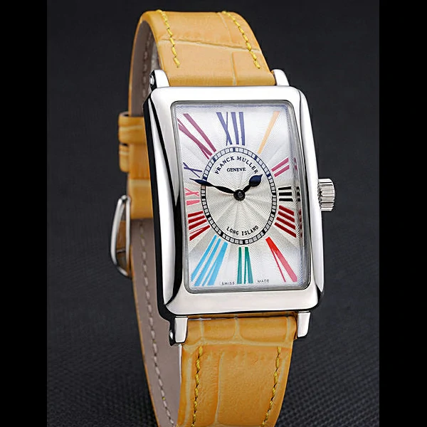 Franck Muller Long Island Classic Color Dreams White Dial Yellow Leather Strap new60259