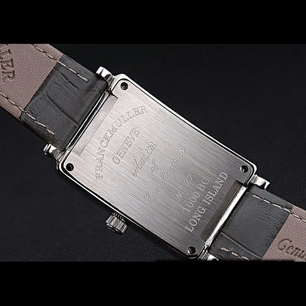 Franck Muller Long Island Classic Gold Dial Silver Case Black Leather Band new60261