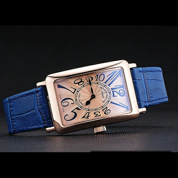 Franck Muller Long Island Classic Gold Dial Gold Case Blue Leather Band new60262