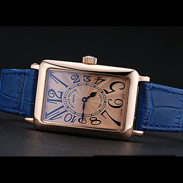 Franck Muller Long Island Classic Gold Dial Gold Case Blue Leather Band new60262