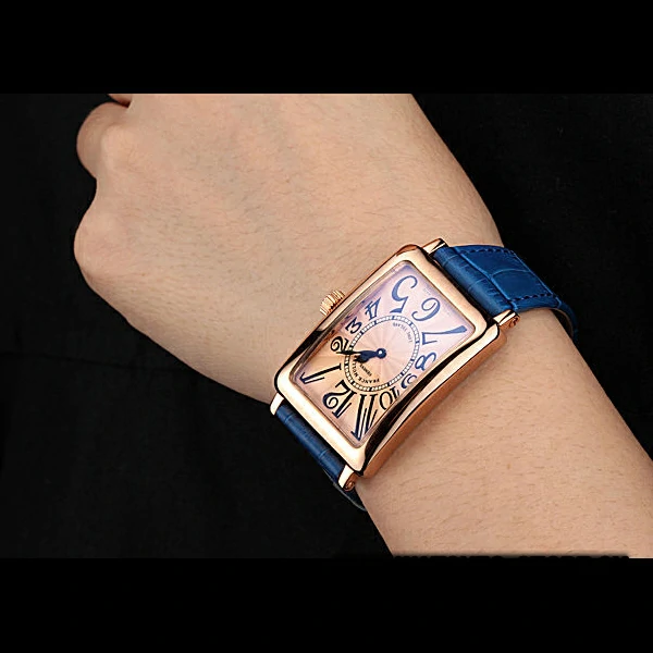 Franck Muller Long Island Classic Gold Dial Gold Case Blue Leather Band new60262
