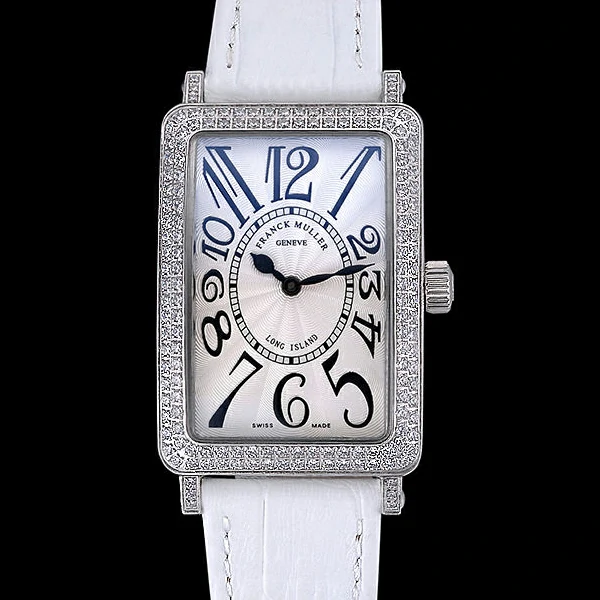 Franck Muller Long Island Classic White Dial Diamonds Case White Leather Band new60263