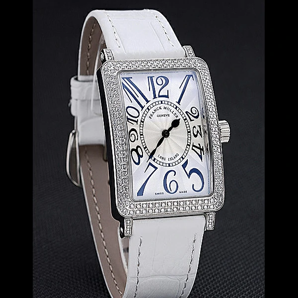 Franck Muller Long Island Classic White Dial Diamonds Case White Leather Band new60263
