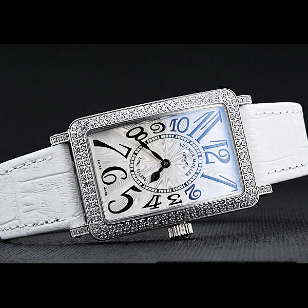 Franck Muller Long Island Classic White Dial Diamonds Case White Leather Band new60263