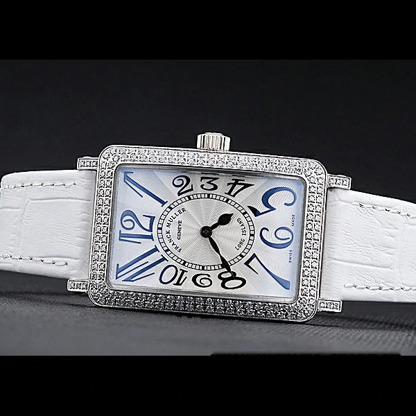 Franck Muller Long Island Classic White Dial Diamonds Case White Leather Band new60263