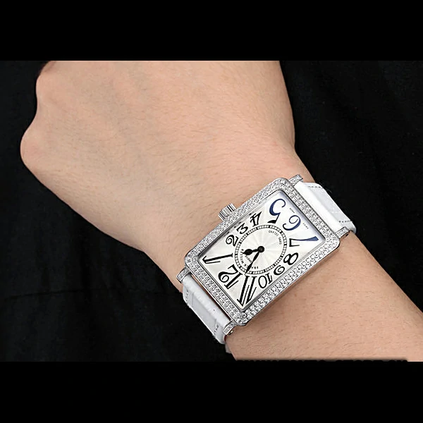 Franck Muller Long Island Classic White Dial Diamonds Case White Leather Band new60263