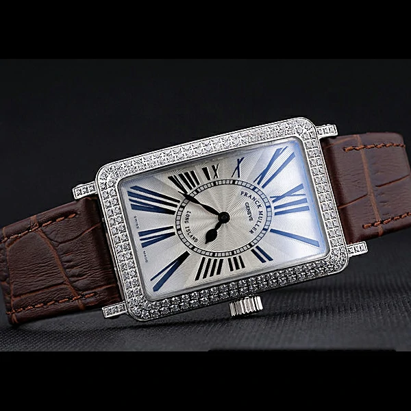 Franck Muller Long Island Classic White Dial Diamonds Case Brown Leather Band new60264
