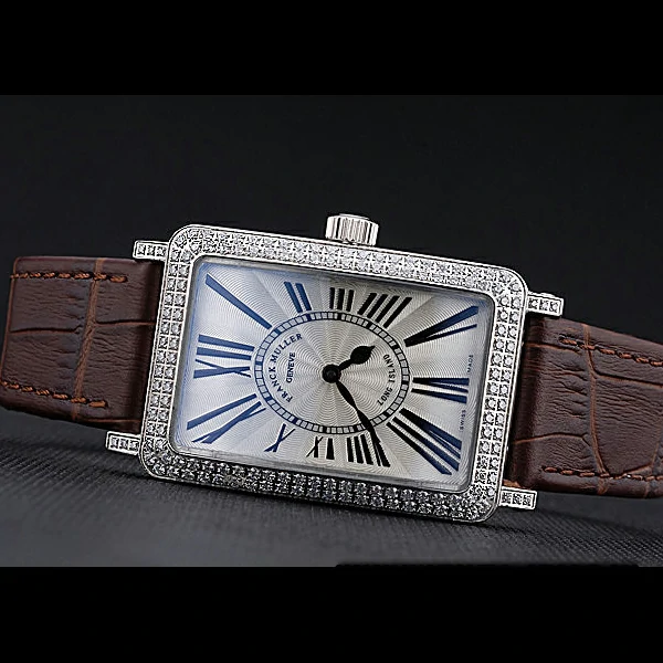 Franck Muller Long Island Classic White Dial Diamonds Case Brown Leather Band new60264