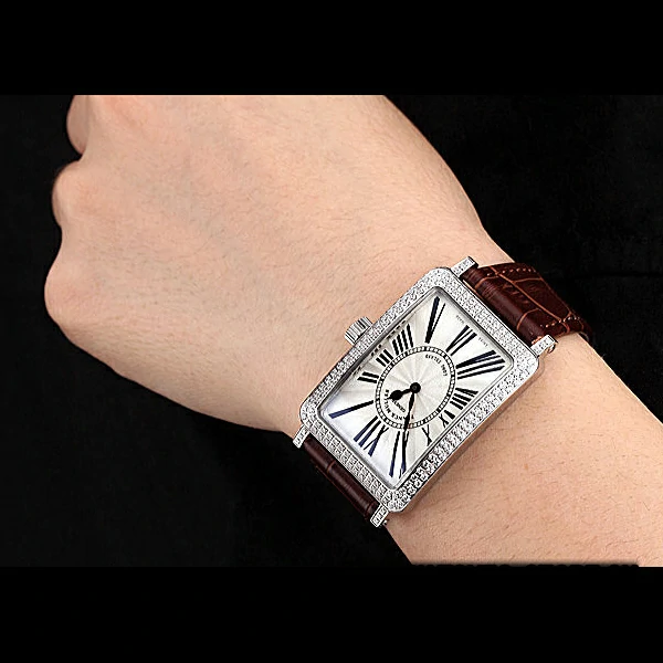 Franck Muller Long Island Classic White Dial Diamonds Case Brown Leather Band new60264