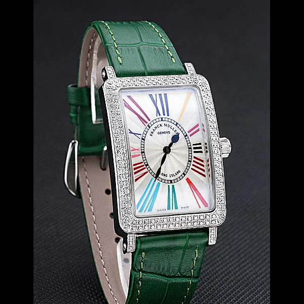 Franck Muller Long Island Classic Color Dreams White Dial Diamonds Case Green Leather Band new60265