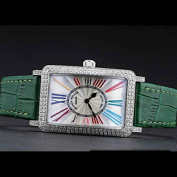 Franck Muller Long Island Classic Color Dreams White Dial Diamonds Case Green Leather Band new60265