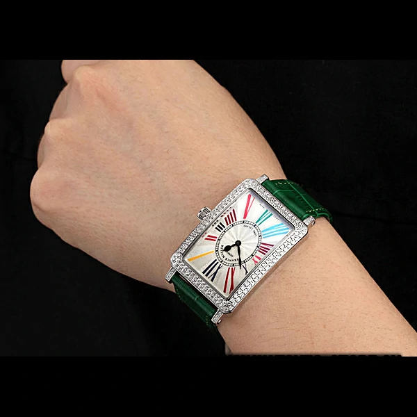 Franck Muller Long Island Classic Color Dreams White Dial Diamonds Case Green Leather Band new60265