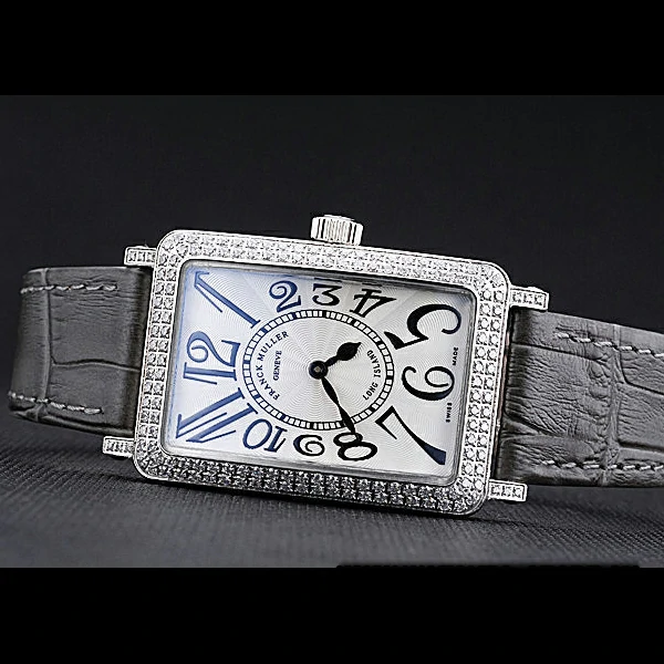 Franck Muller Long Island Classic White Dial Diamonds Case Black Leather Band new60266