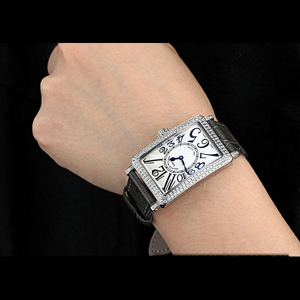 Franck Muller Long Island Classic White Dial Diamonds Case Black Leather Band new60266