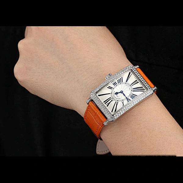 Franck Muller Long Island Classic White Dial Diamonds Case Orange Leather Band new60267