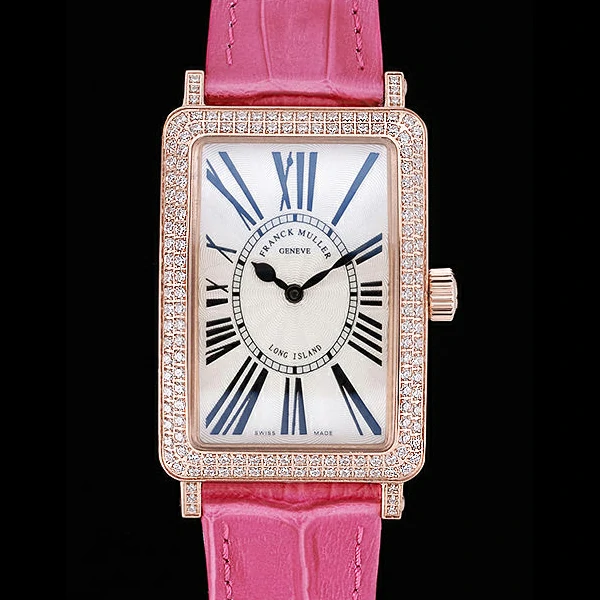 Franck Muller Long Island Classic White Dial Diamonds Case Pink Leather Band new60268