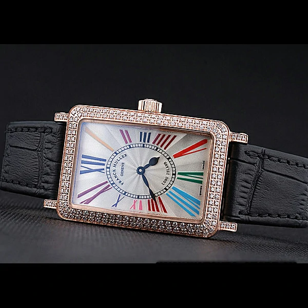 Franck Muller Long Island Classic Color Dreamas White Dial Diamonds Case Black Leather Band new60269