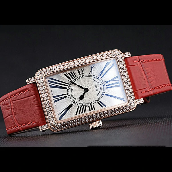 Franck Muller Long Island Classic White Dial Diamonds Case Red Leather Band new60270