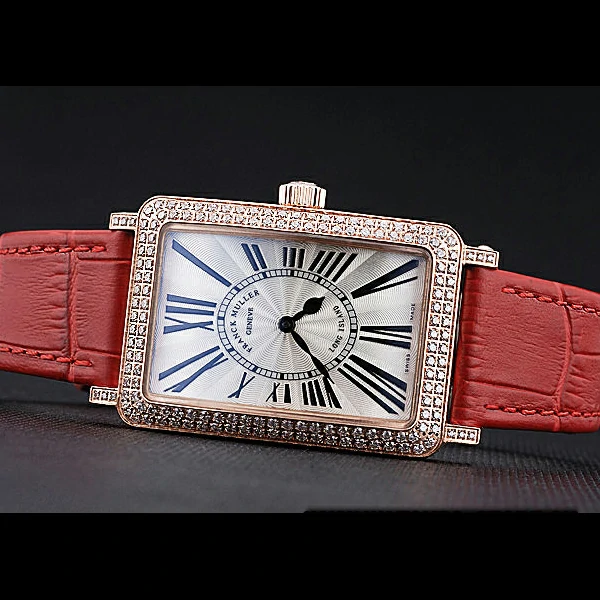 Franck Muller Long Island Classic White Dial Diamonds Case Red Leather Band new60270