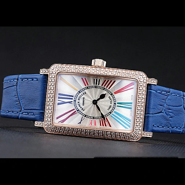Franck Muller Long Island Classic White Dial Diamonds Case Blue Leather Band new60271