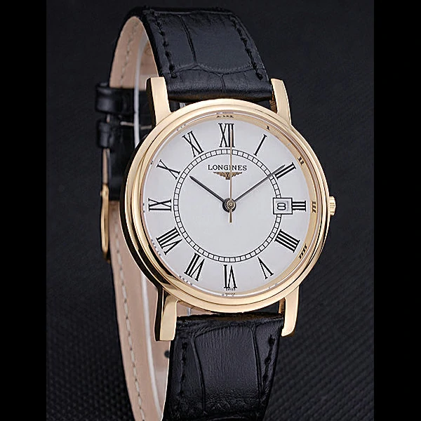 Longines La Grande Classique Round White Dial Gold Case Black Leather Band new60277