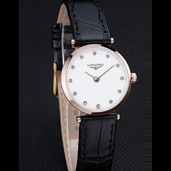 Longines La Grande Classique Black Leather Band White Round Dial Gold Case Diamond Numerals new60279