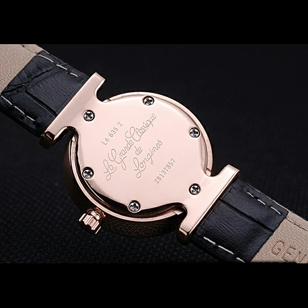 Longines La Grande Classique Black Leather Band White Round Dial Gold Case Diamond Numerals new60279