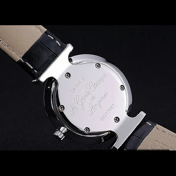 Longines La Grande Classique White Round Dial Diamond Case Diamond Numerals Black Leather Band new60280