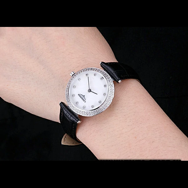 Longines La Grande Classique White Round Dial Diamond Case Diamond Numerals Black Leather Band new60280