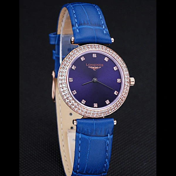 Longines La Grande Classique Blue Round Dial Diamond Case Diamond Numerals Blue Leather Band new60281