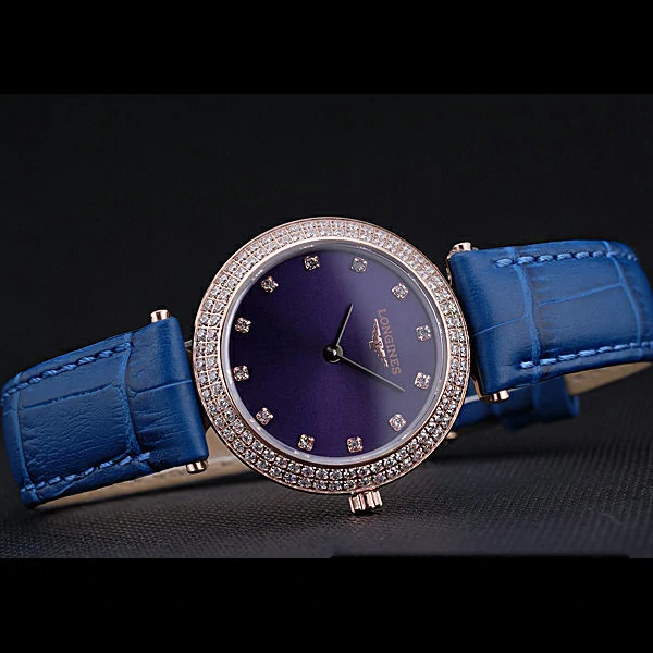Longines La Grande Classique Blue Round Dial Diamond Case Diamond Numerals Blue Leather Band new60281