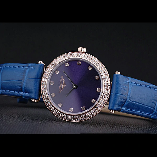 Longines La Grande Classique Blue Round Dial Diamond Case Diamond Numerals Blue Leather Band new60281