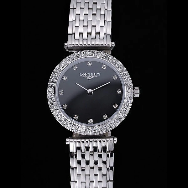 Longines La Grande Classique Black Round Dial Diamond Case Diamond Numerals Stainless Steel new60282