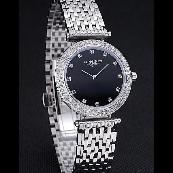 Longines La Grande Classique Black Round Dial Diamond Case Diamond Numerals Stainless Steel new60282