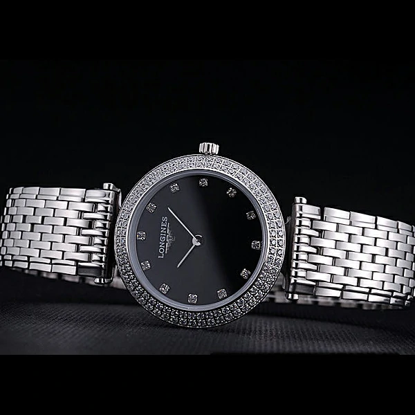 Longines La Grande Classique Black Round Dial Diamond Case Diamond Numerals Stainless Steel new60282