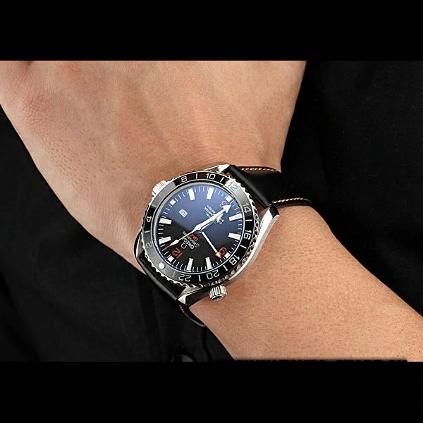 Omega Seamaster Planet Ocean GMT Black Dial Black Leather Band new60288