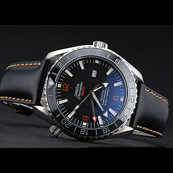 Omega Seamaster Planet Ocean GMT Black Dial Black Leather Band new60288