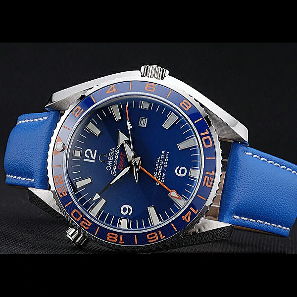 Omega Seamaster Planet Ocean GMT Blue Dial Blue Leather Band new60289