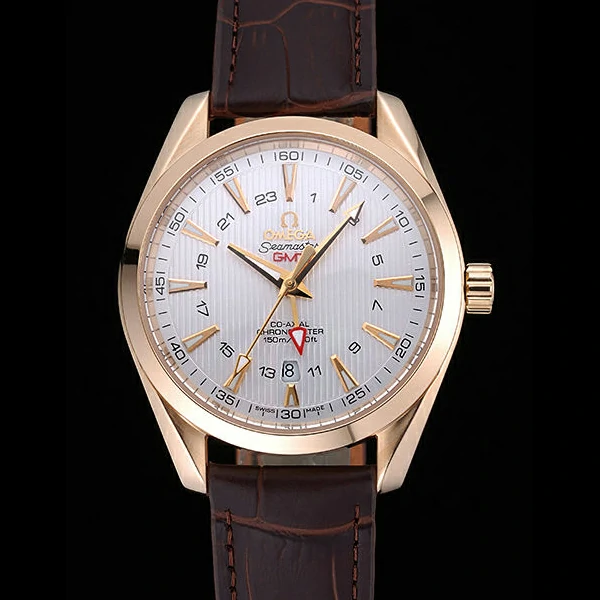 Omega Seamaster Planet Ocean GMT White Dial Gold Case Brown Leather Band new60294