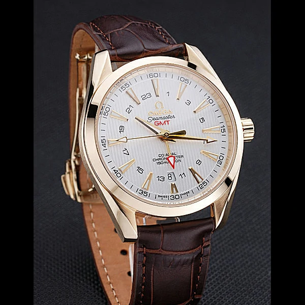 Omega Seamaster Planet Ocean GMT White Dial Gold Case Brown Leather Band new60294