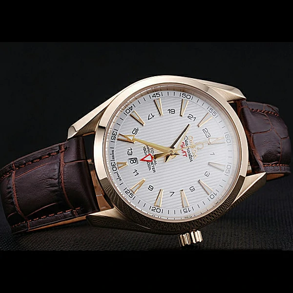 Omega Seamaster Planet Ocean GMT White Dial Gold Case Brown Leather Band new60294