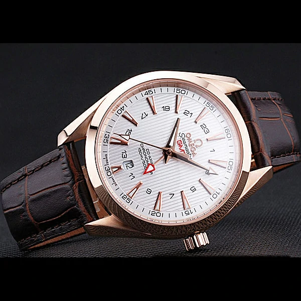 Omega Seamaster Planet Ocean GMT White Dial Rose Gold Case Brown Leather Band new60295