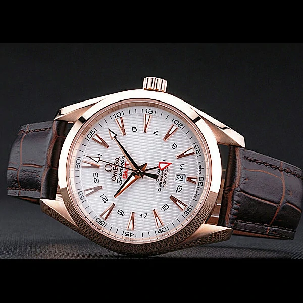 Omega Seamaster Planet Ocean GMT White Dial Rose Gold Case Brown Leather Band new60295