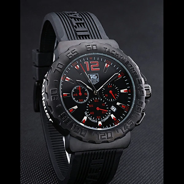 Tag Heuer Formula 1 Chronograph Black Dial Black Bezel Red Numerals new60302